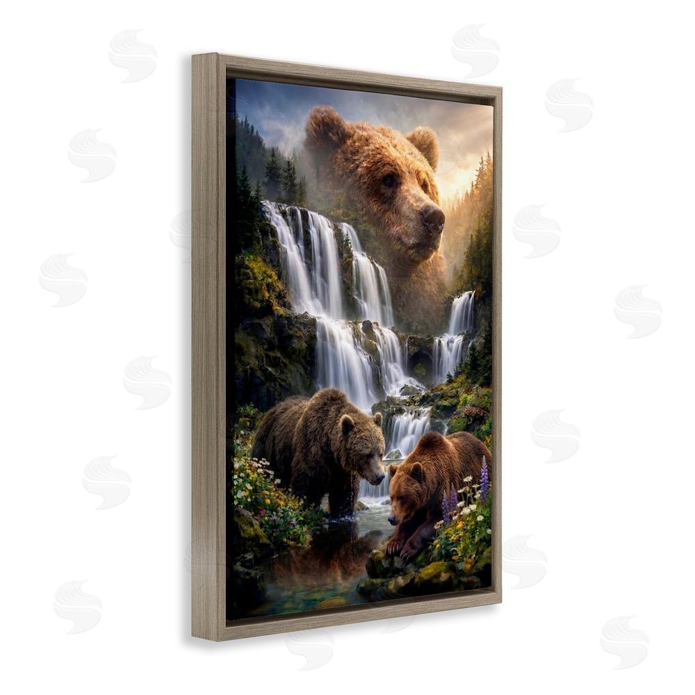 Sean McKinney Bear Overlook At Waterfall Brown Floating Frame Canvas Wall Art Print