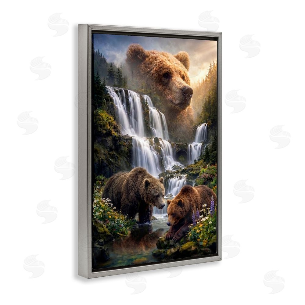 Sean McKinney Bear Overlook At Waterfall Gray Floating Frame Canvas Wall Art Print