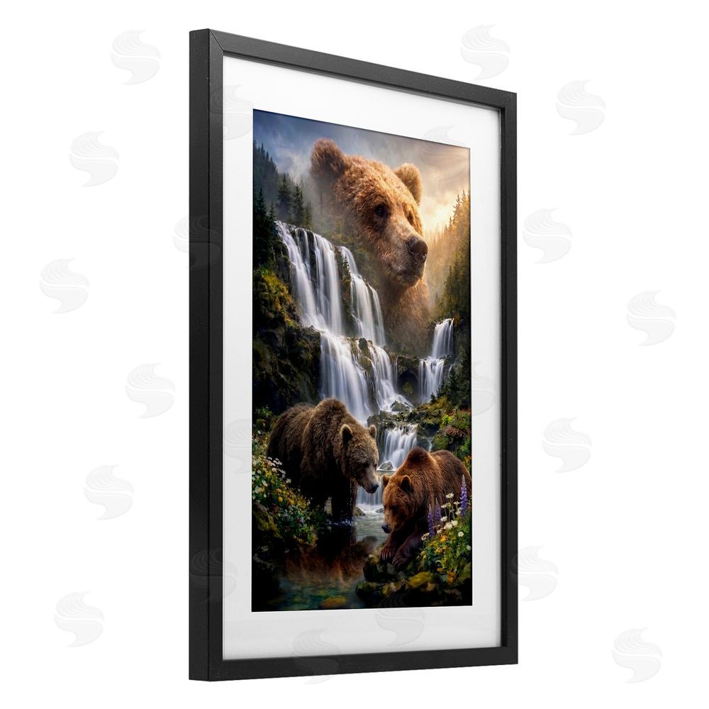Sean McKinney Bear Overlook At Waterfall Black Framed Print Under Glass Wall Art