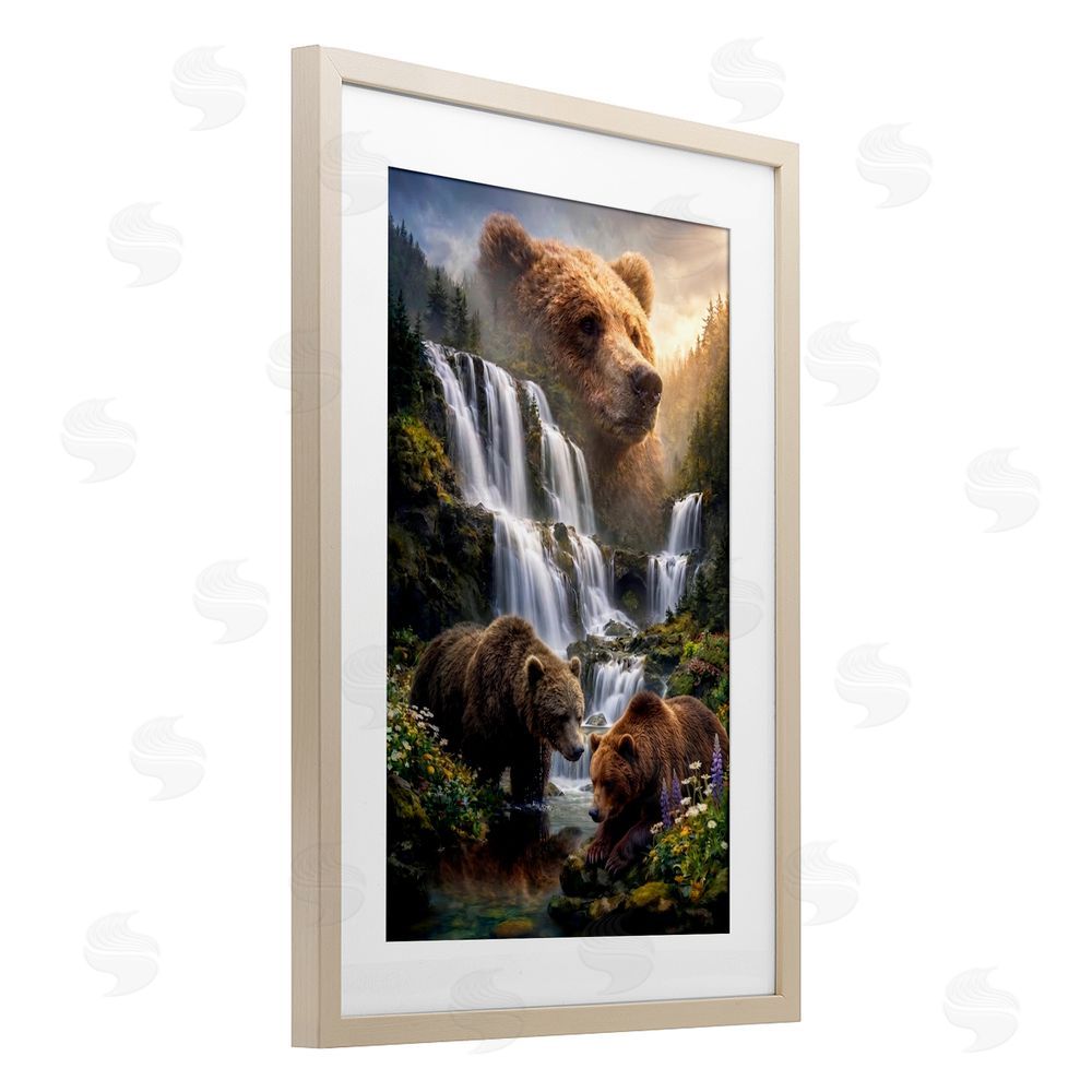 Sean McKinney Bear Overlook At Waterfall Brown Framed Print Under Glass Wall Art