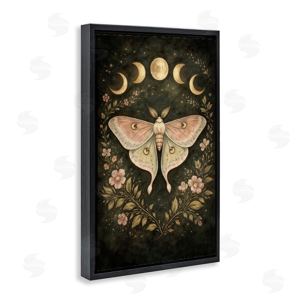 Tom Crehan Celestial Moth with Lunar Phases Black Floating Frame Canvas Wall Art Print