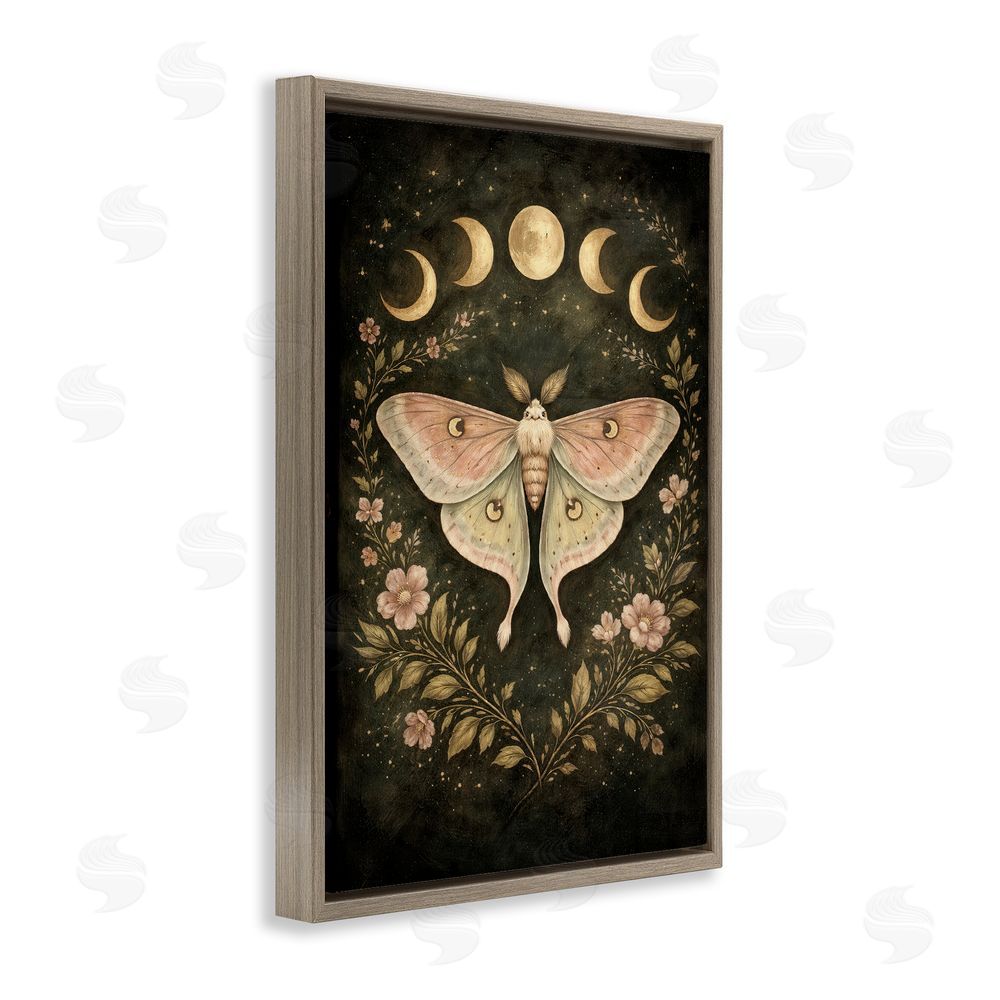 Tom Crehan Celestial Moth with Lunar Phases Brown Floating Frame Canvas Wall Art Print