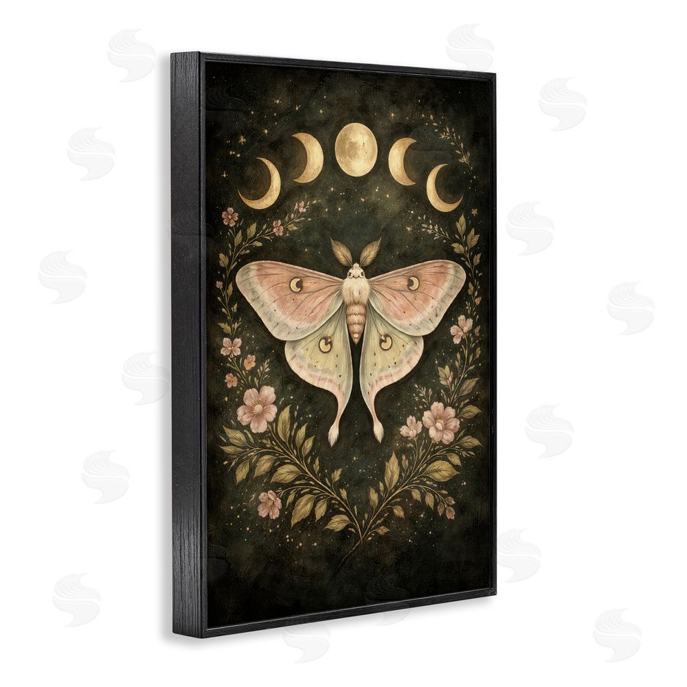Tom Crehan Celestial Moth with Lunar Phases Black Framed Giclee Wall Art Print