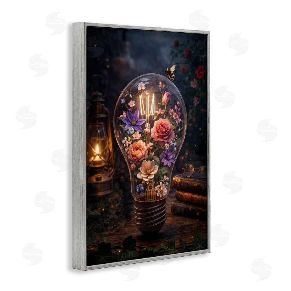 Sean McKinney Blooming Flowers in Light Bulb Gray Framed Giclee Wall Art Print