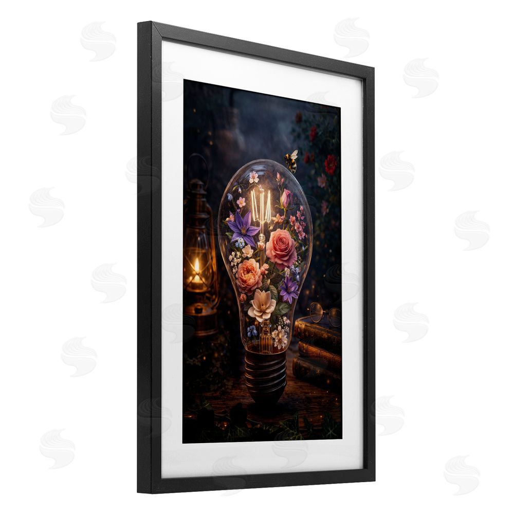 Sean McKinney Blooming Flowers in Light Bulb Black Framed Print Under Glass Wall Art