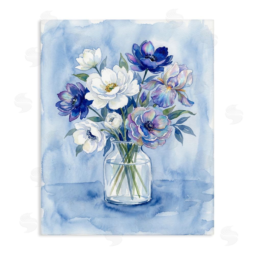 Imagine It Images Blue & White Arrangement of Flowers Stretched Canvas Wall Art Print