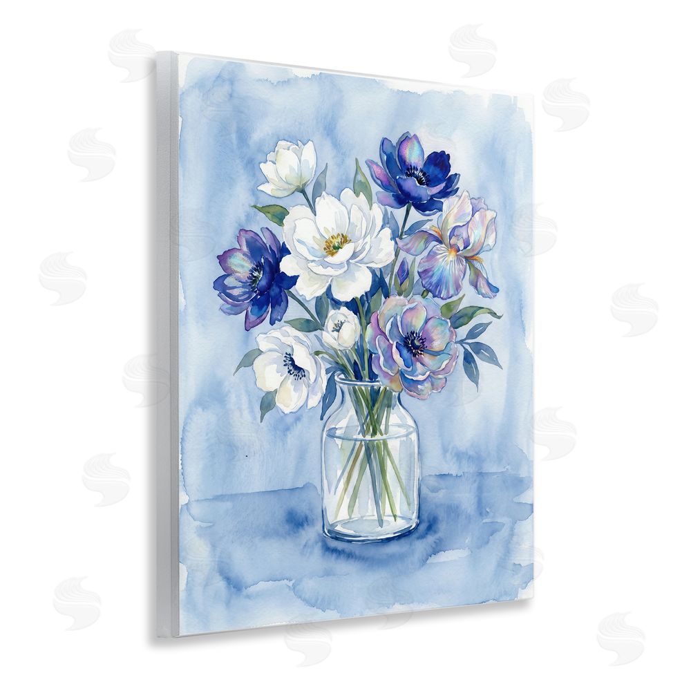 Imagine It Images Blue & White Arrangement of Flowers Wooden Wall Plaque Art Print