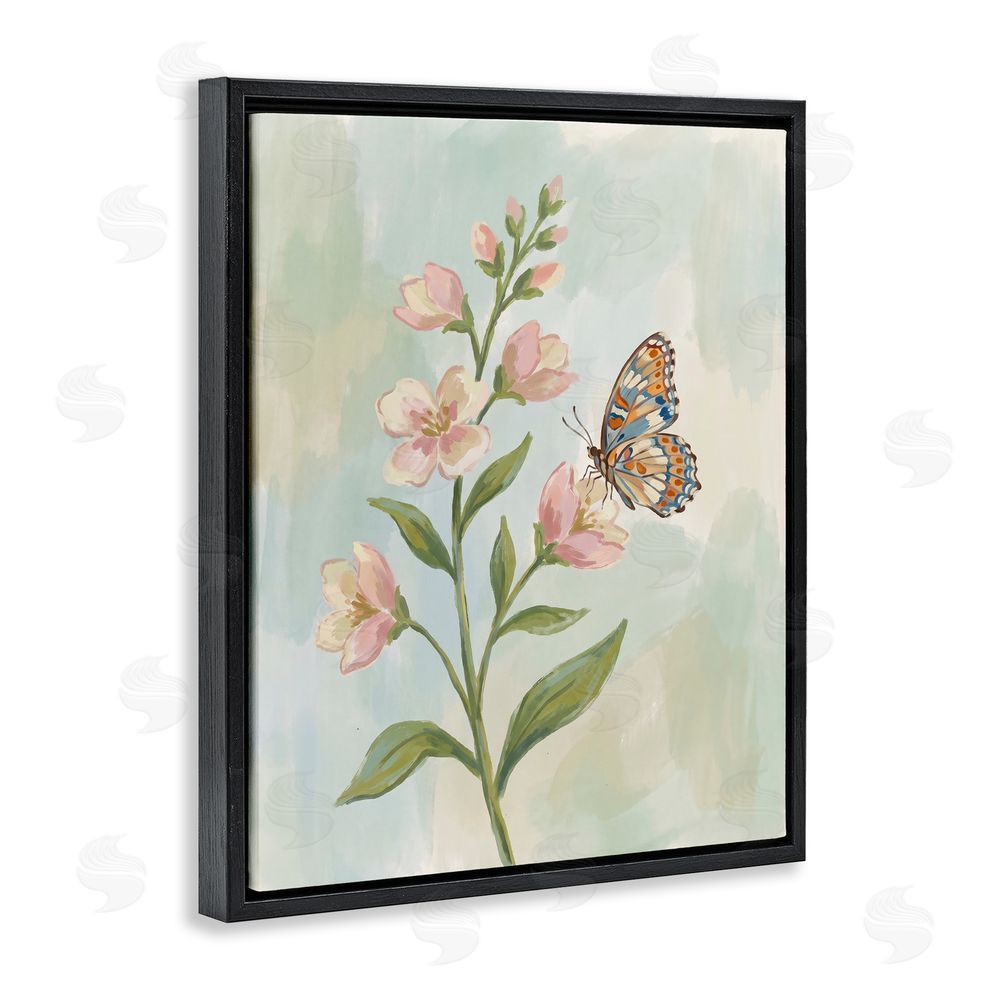 Imagine It Images Butterfly on Dogwood Blooms Black Floating Frame Canvas Wall Art Print