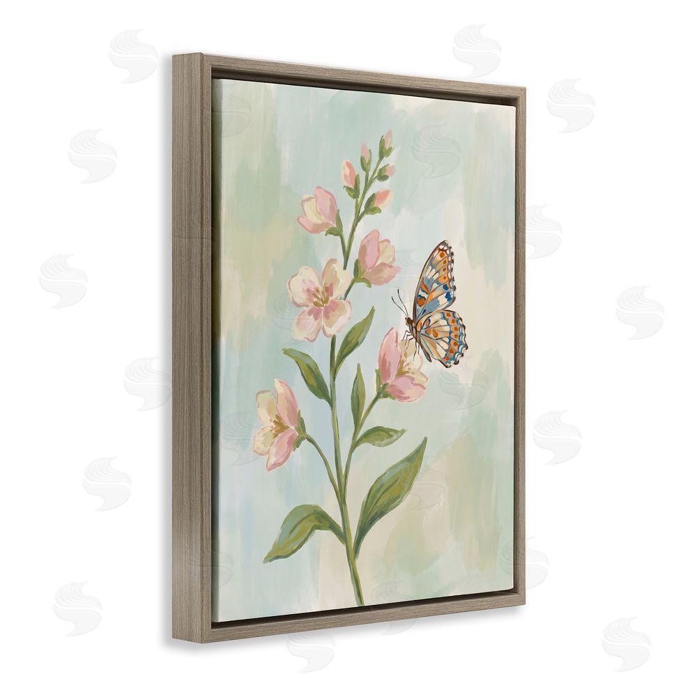 Imagine It Images Butterfly on Dogwood Blooms Brown Floating Frame Canvas Wall Art Print