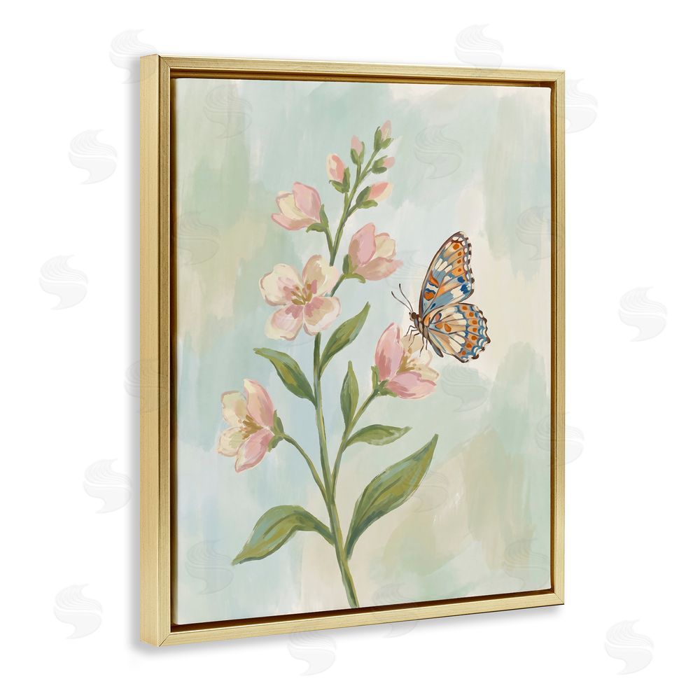 Imagine It Images Butterfly on Dogwood Blooms Gold Floating Frame Canvas Wall Art Print