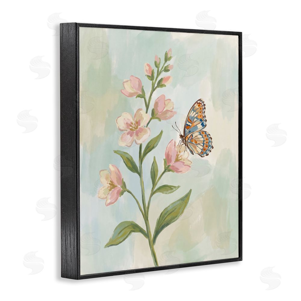 Imagine It Images Butterfly on Dogwood Blooms Black Framed Giclee Wall Art Print