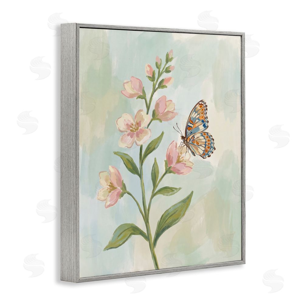 Imagine It Images Butterfly on Dogwood Blooms Gray Framed Giclee Wall Art Print