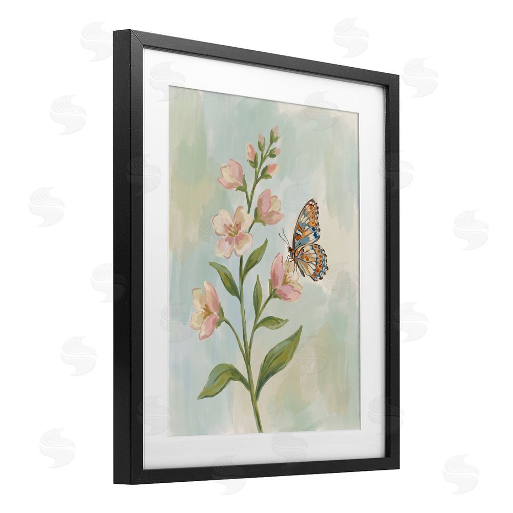 Imagine It Images Butterfly on Dogwood Blooms Black Framed Print Under Glass Wall Art