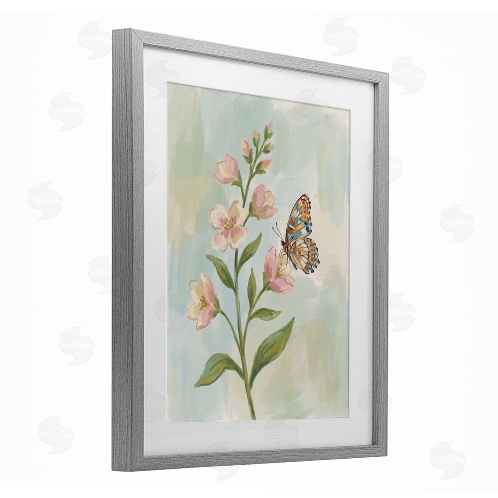 Imagine It Images Butterfly on Dogwood Blooms Gray Framed Print Under Glass Wall Art