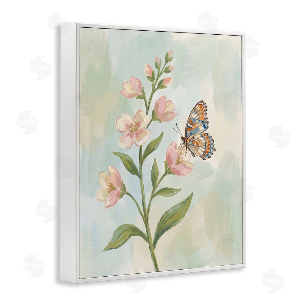 Imagine It Images Butterfly on Dogwood Blooms White Framed Giclee Wall Art Print