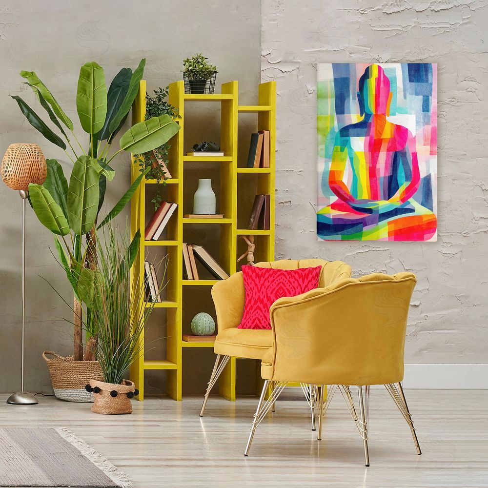 Chromatic Storm Studio Geometric Buddha In Spectrum Stretched Canvas Wall Art in Room