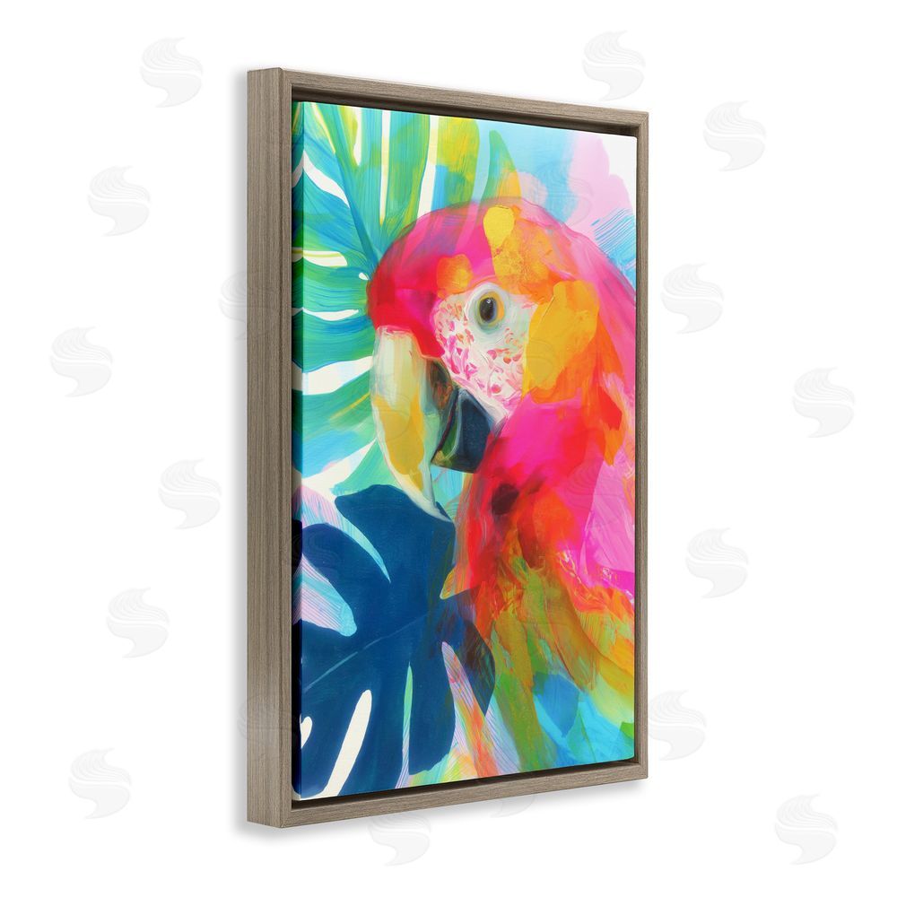 Chromatic Storm Studio Scarlet Macaw in Paradise Brown Floating Framed Canvas Wall Art Print