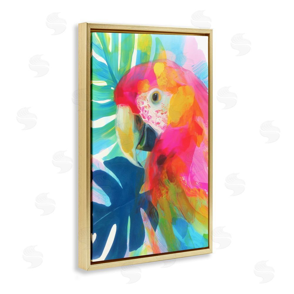 Chromatic Storm Studio Scarlet Macaw in Paradise Gold Floating Framed Canvas Wall Art Print
