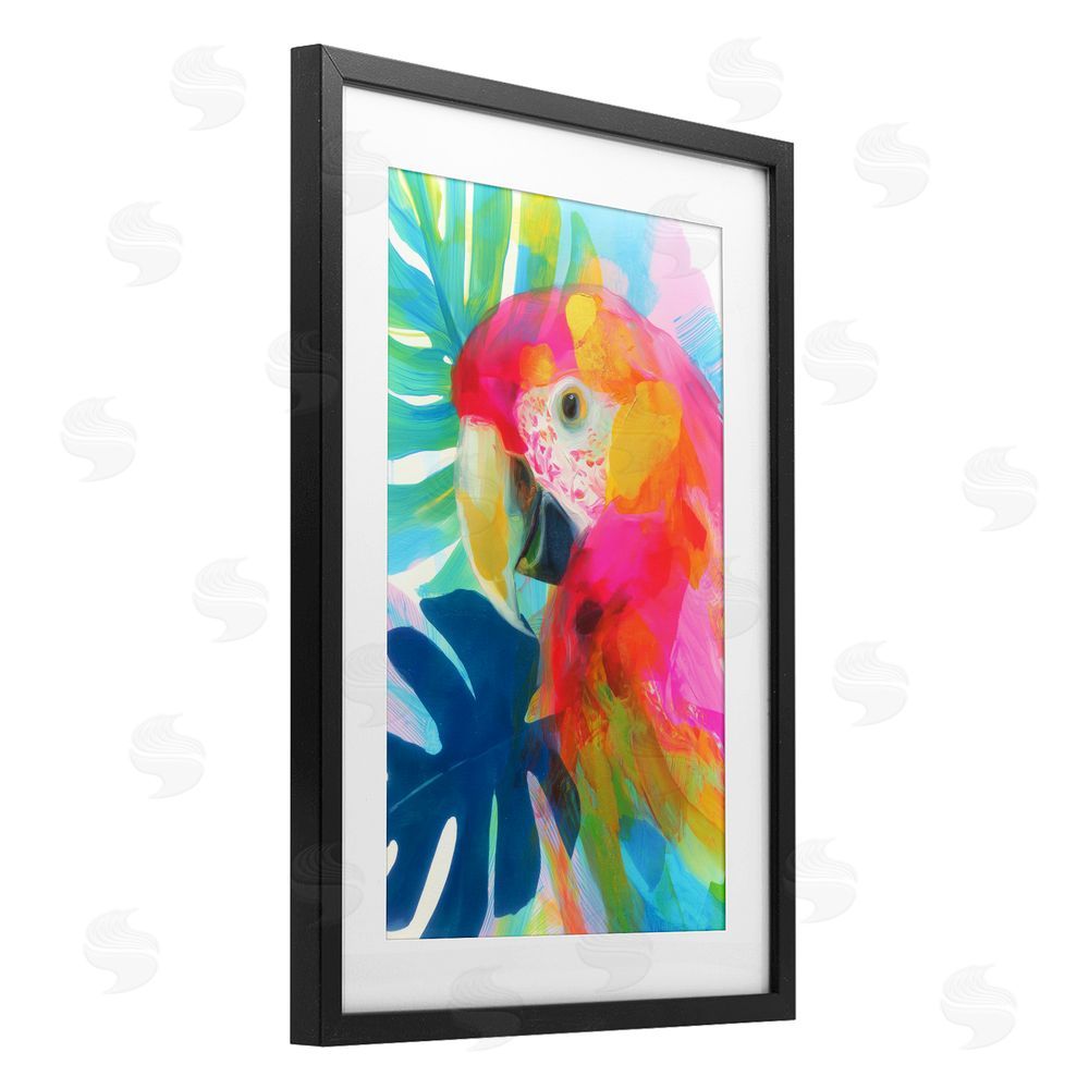 Chromatic Storm Studio Scarlet Macaw in Paradise Black Framed Print Under Glass with White Mat Wall Art