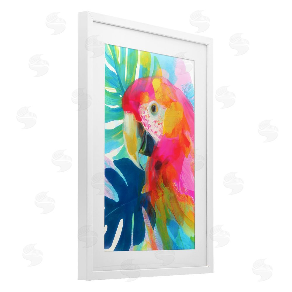 Chromatic Storm Studio Scarlet Macaw in Paradise White Framed Print Under Glass with White Mat Wall Art