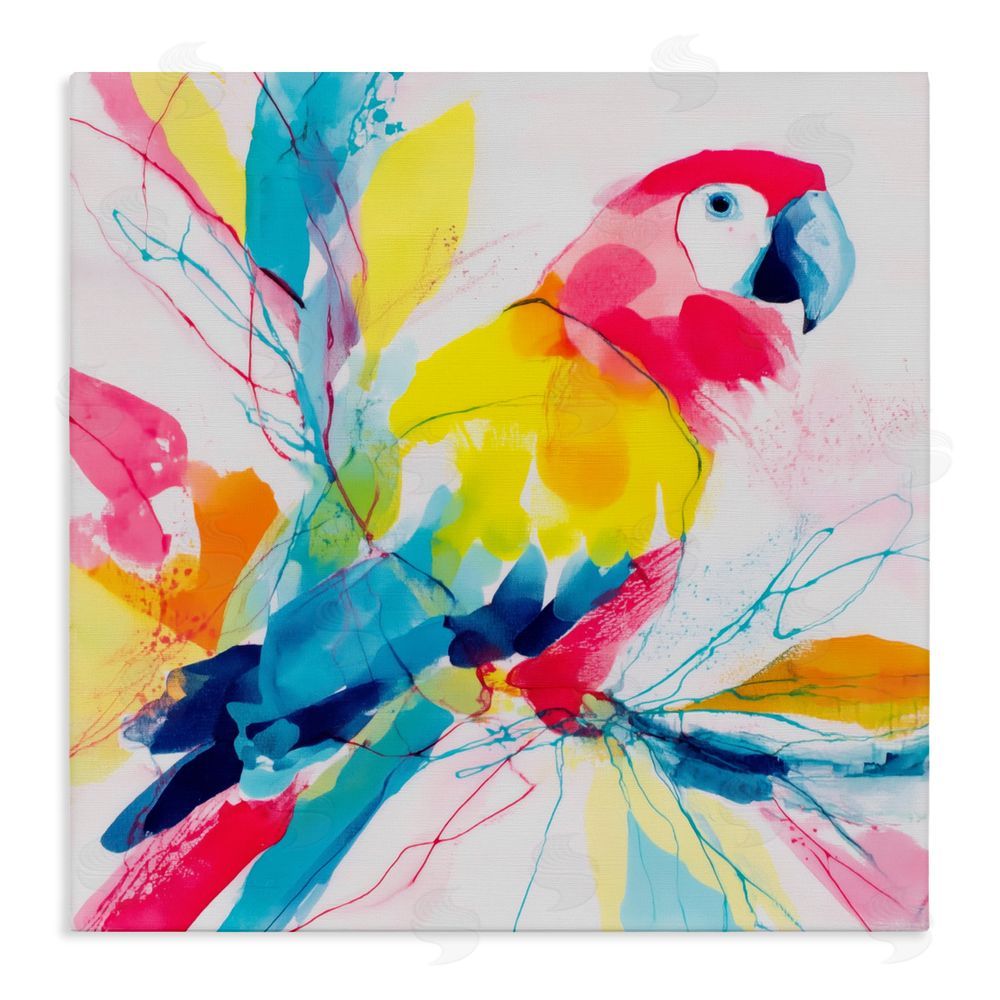 Chromatic Storm Studio Expressive Parrot in Bloom Stretched Canvas Wall Art