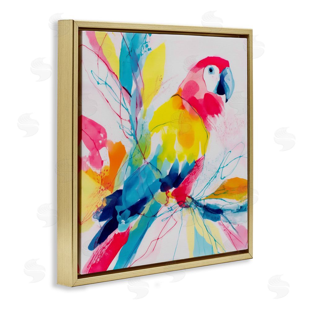 Chromatic Storm Studio Expressive Parrot in Bloom Gold Floating Framed Canvas Wall Art