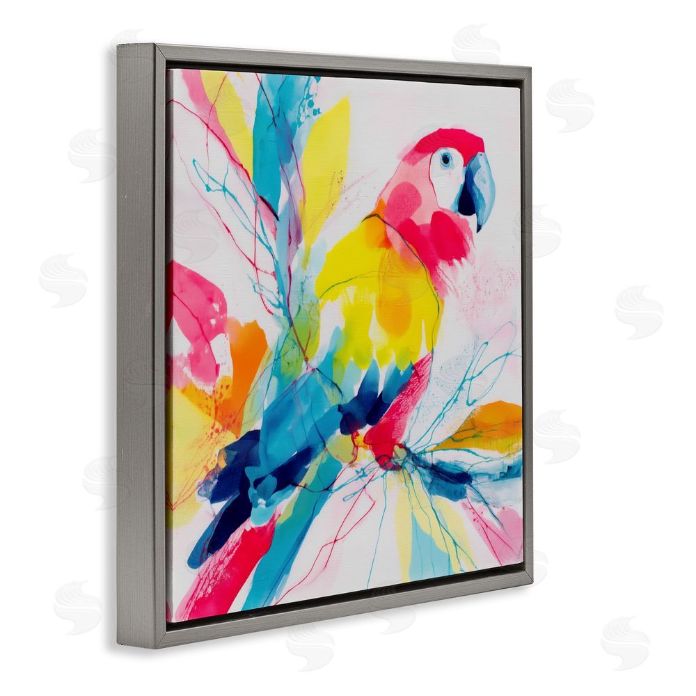 Chromatic Storm Studio Expressive Parrot in Bloom Gray Floating Framed Canvas Wall Art