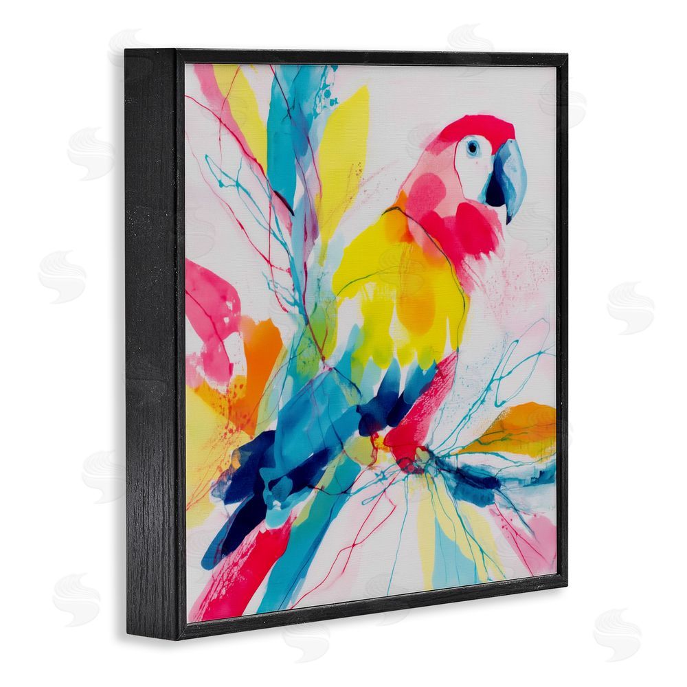 Chromatic Storm Studio Expressive Parrot in Bloom Black Framed Giclee Wall Art