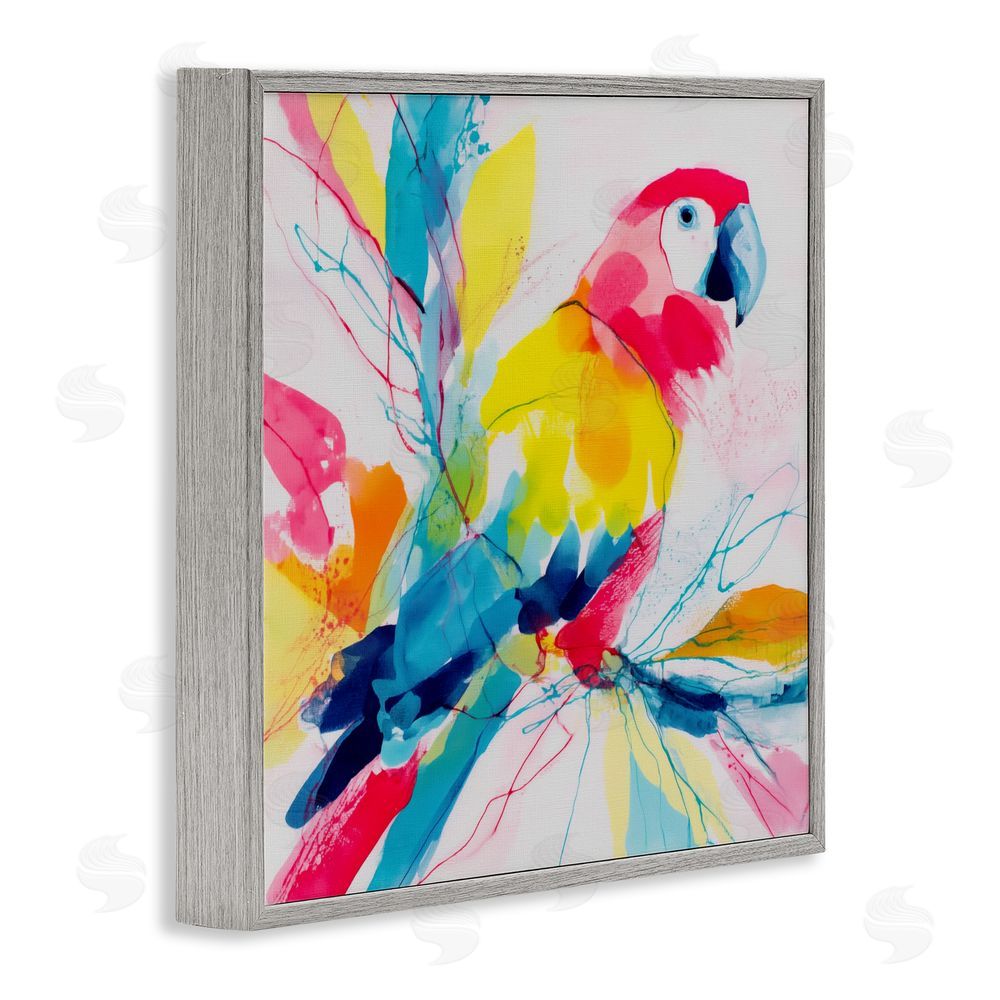 Chromatic Storm Studio Expressive Parrot in Bloom Gray Framed Giclee Wall Art