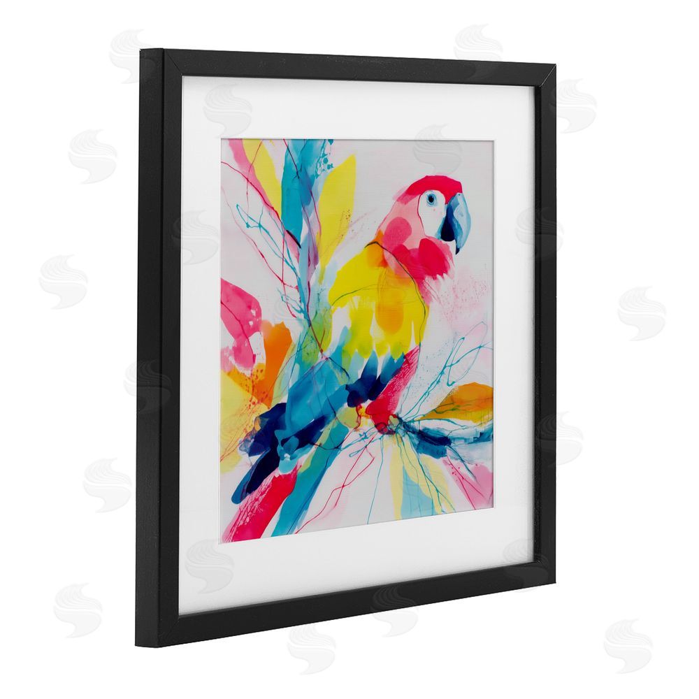 Chromatic Storm Studio Expressive Parrot in Bloom Black Framed Print Under Glass Wall Art