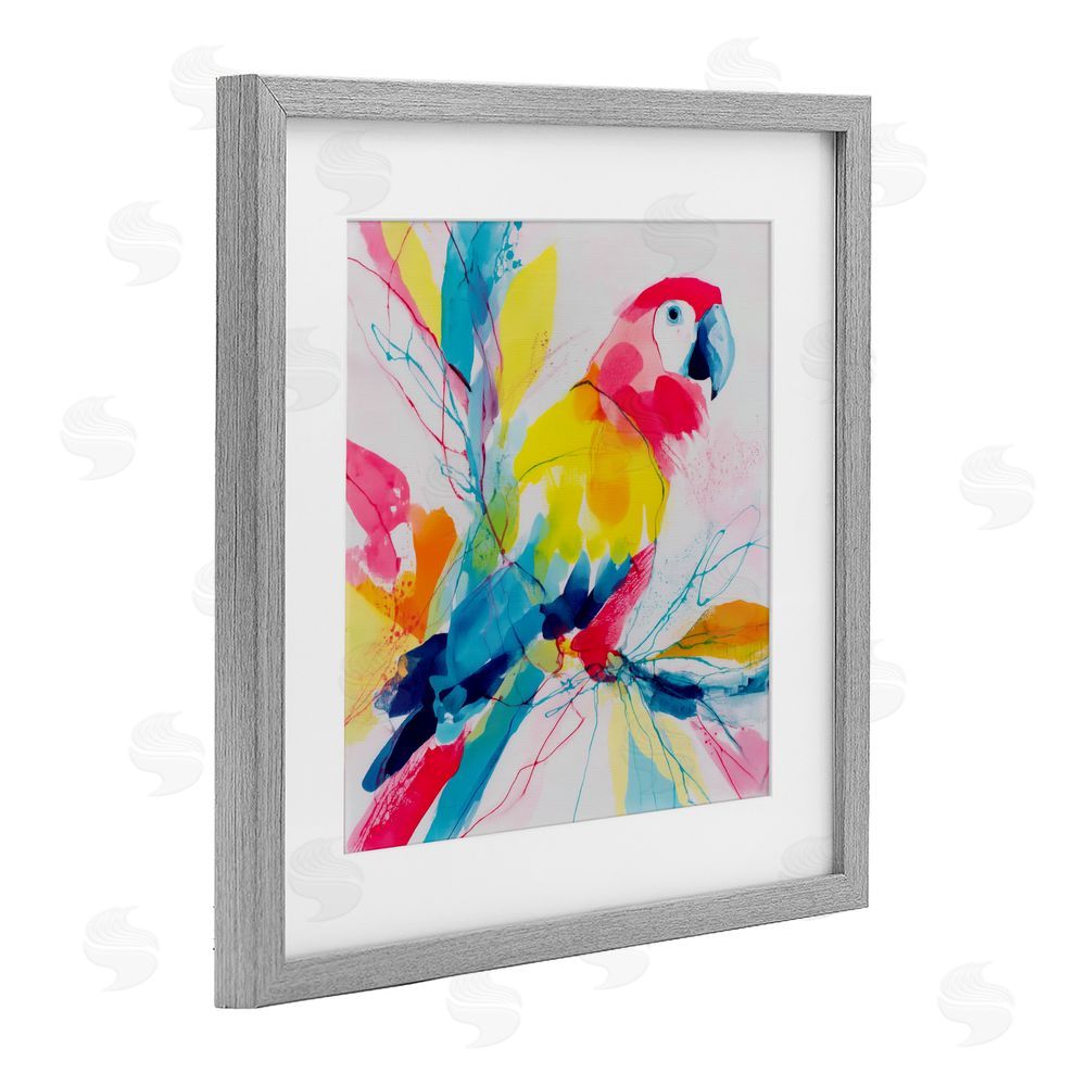 Chromatic Storm Studio Expressive Parrot in Bloom Gray Framed Print Under Glass Wall Art