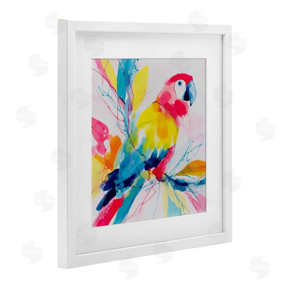 Chromatic Storm Studio Expressive Parrot in Bloom White Framed Print Under Glass Wall Art