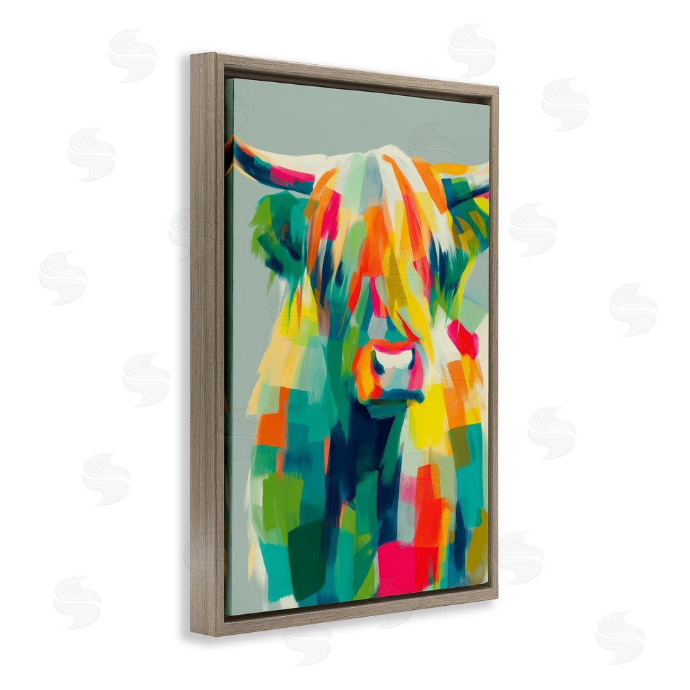 Chromatic Storm Studio Highland Cow Abstract Patchwork Brown Floating Framed Canvas Wall Art