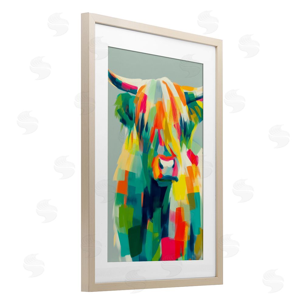 Chromatic Storm Studio Highland Cow Abstract Patchwork Brown Framed Print Under Glass Wall Art