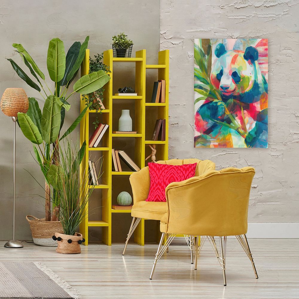 Chromatic Storm Studio Expressive Panda In Bloom Stretched Canvas Wall Art in Room