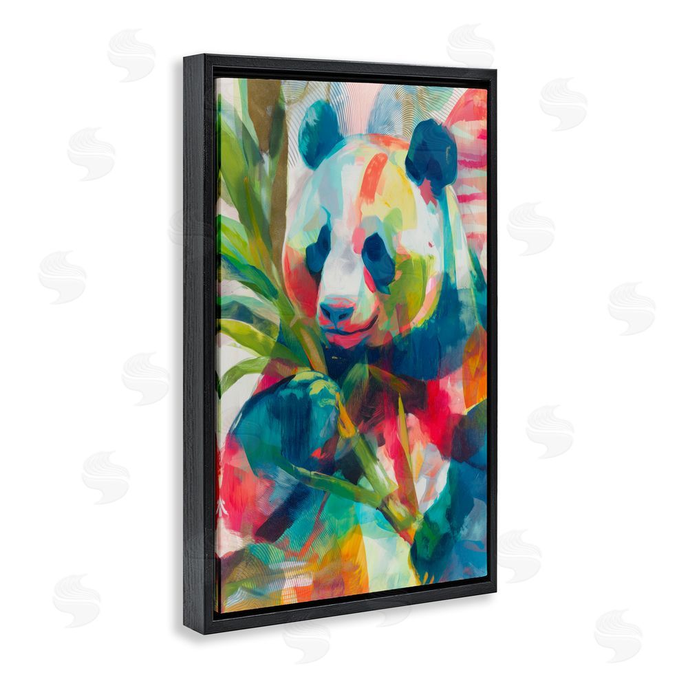 Chromatic Storm Studio Expressive Panda In Bloom Black Floating Framed Canvas Wall Art
