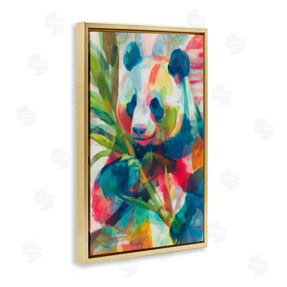 Chromatic Storm Studio Expressive Panda In Bloom Gold Floating Framed Canvas Wall Art