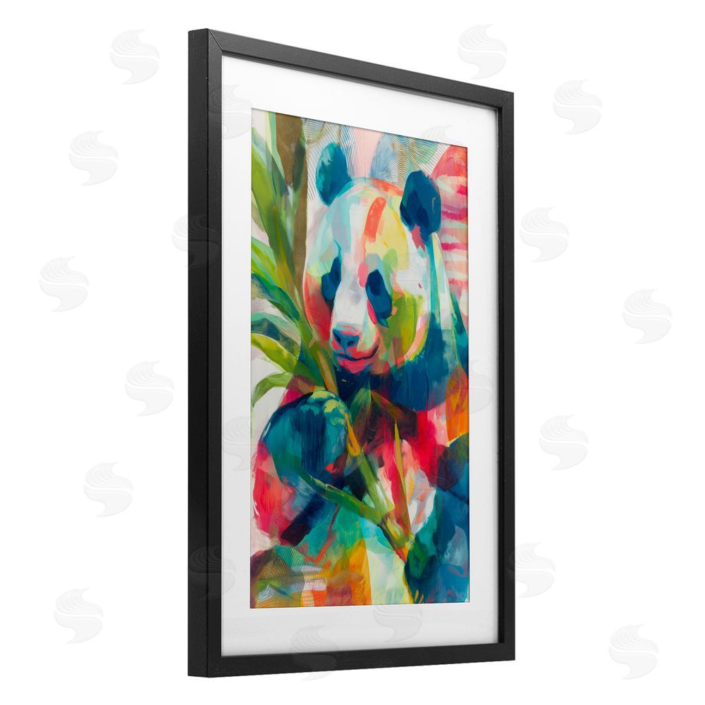 Chromatic Storm Studio Expressive Panda In Bloom Black Framed Print Under Glass Wall Art