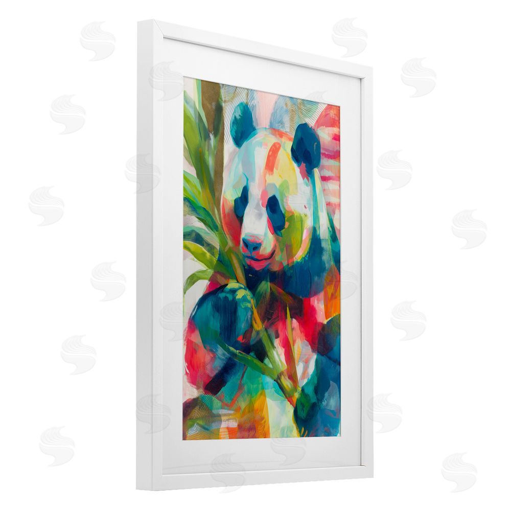 Chromatic Storm Studio Expressive Panda In Bloom White Framed Print Under Glass Wall Art