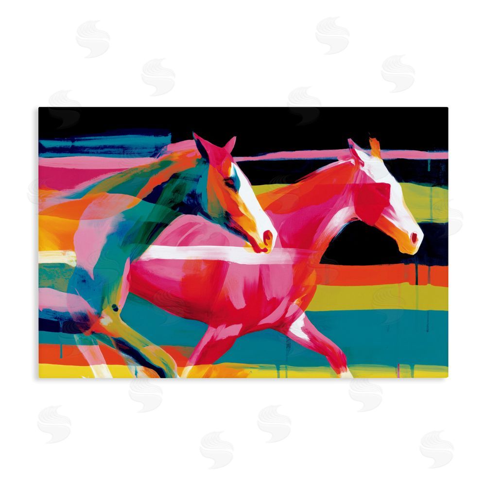 Chromatic Storm Studio Wild Horses Running Through Stripes Stretched Canvas Wall Art Print