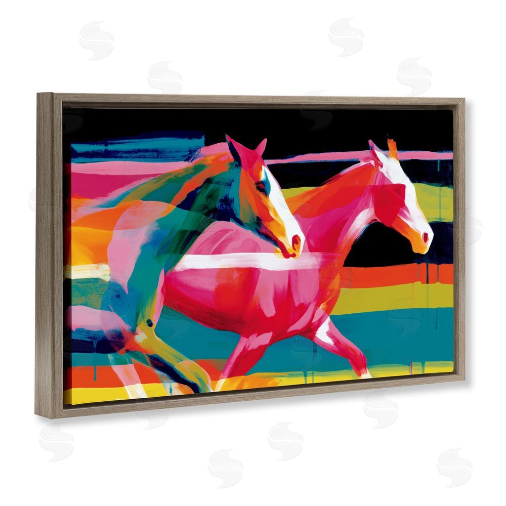 Chromatic Storm Studio Wild Horses Running Through Stripes Brown Floating Framed Canvas Wall Art Print