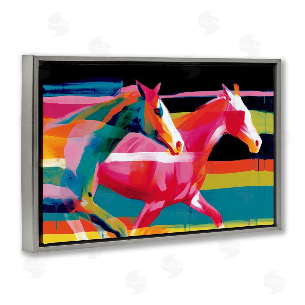 Chromatic Storm Studio Wild Horses Running Through Stripes Gray Floating Framed Canvas Wall Art Print