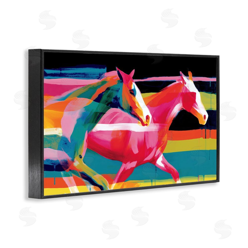 Chromatic Storm Studio Wild Horses Running Through Stripes Black Framed Giclee Wall Art Print