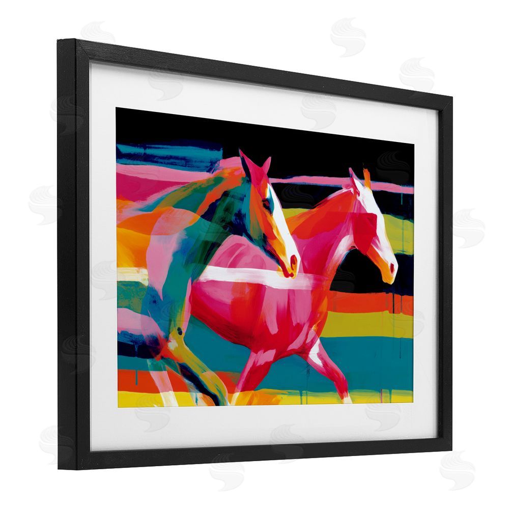 Chromatic Storm Studio Wild Horses Running Through Stripes Black Framed Print Under Glass with White Mat Wall Art
