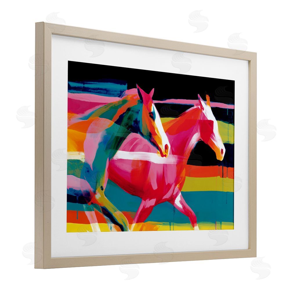 Chromatic Storm Studio Wild Horses Running Through Stripes Brown Framed Print Under Glass with White Mat Wall Art