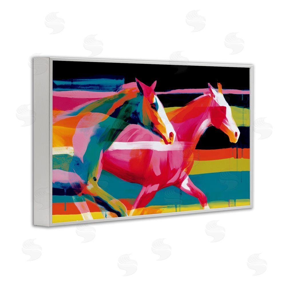 Chromatic Storm Studio Wild Horses Running Through Stripes White Framed Giclee Wall Art Print
