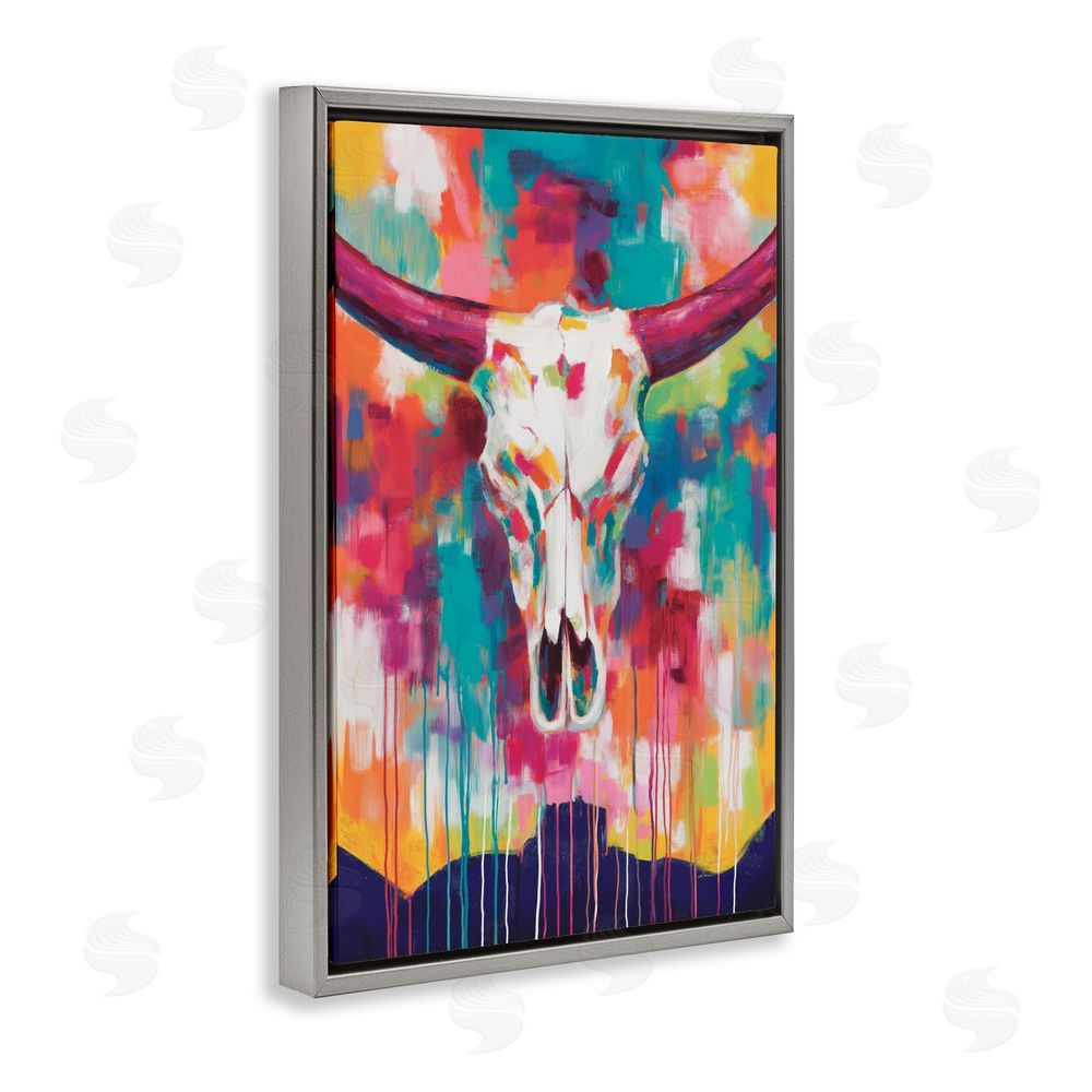 Chromatic Storm Studio Spirit Of The West Skull Gray Floating Framed Canvas Wall Art Print