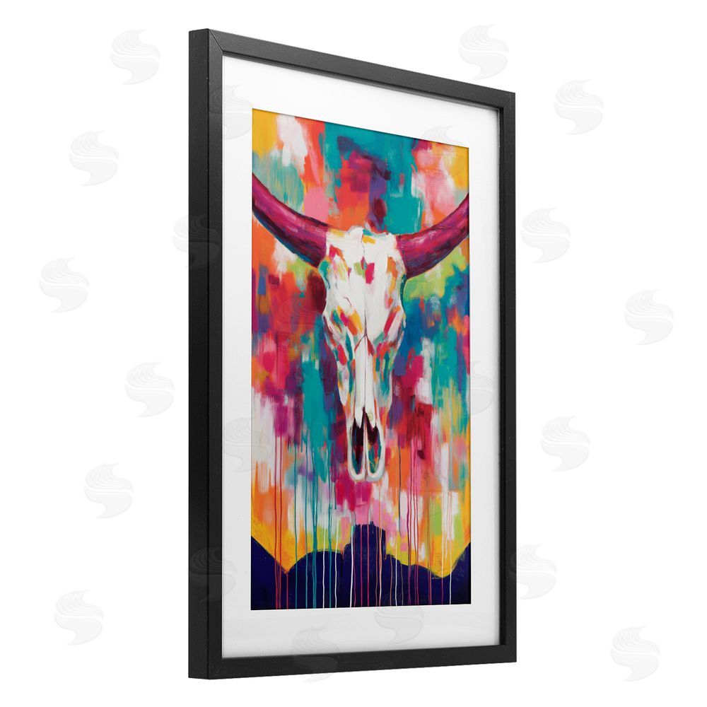 Chromatic Storm Studio Spirit Of The West Skull Black Framed Print Under Glass with White Mat Wall Art