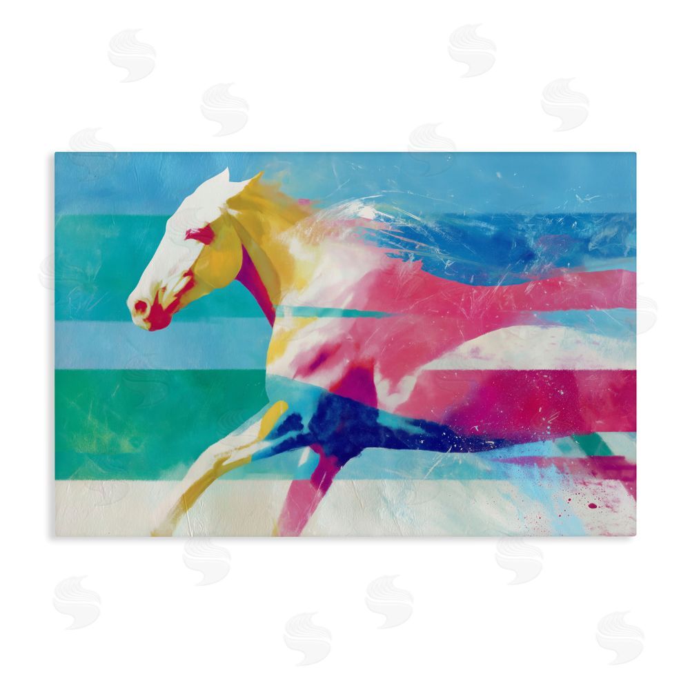 Chromatic Storm Studio Abstract Horse In Stripes Stretched Canvas Wall Art Print