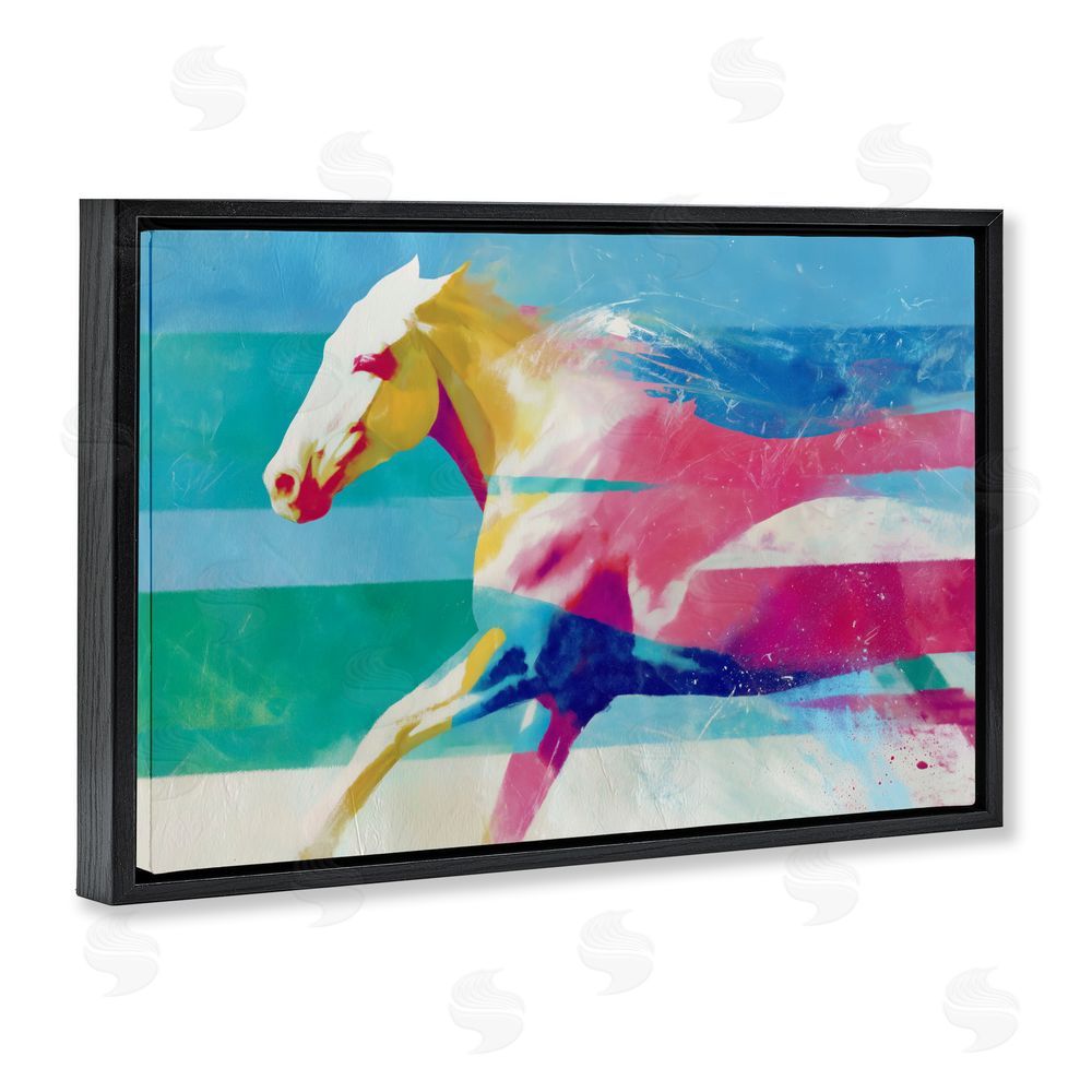 Chromatic Storm Studio Abstract Horse In Stripes Black Floating Frame Stretched Canvas Wall Art Print